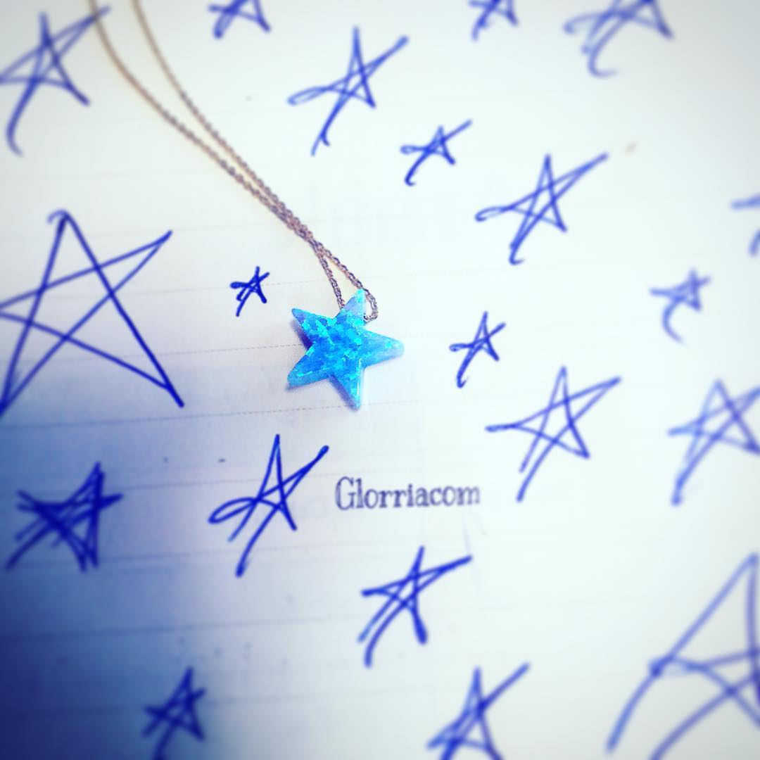14k Solid Gold Opal Star Necklace - alternate view 3