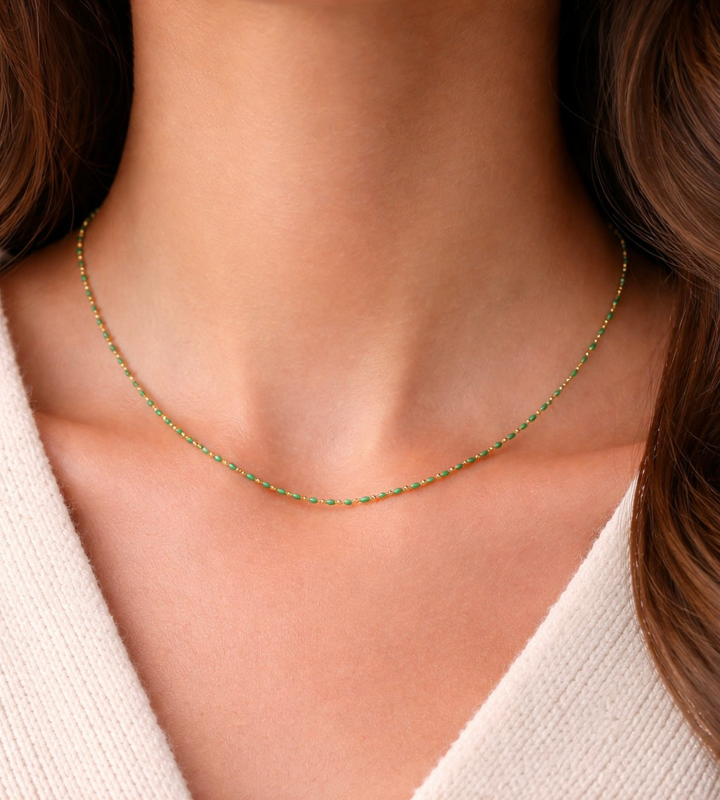 GREEN ENAMEL NECKLACE