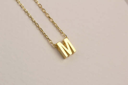 925k Sterling Silver 3D Minimalist Letter M Necklace - alternate view 2