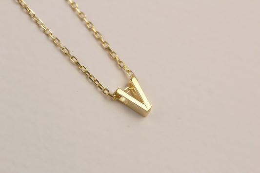 925k Sterling Silver 3D Minimalist Letter V Necklace - alternate view 2