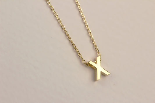 925k Sterling Silver 3D Minimalist Letter X Necklace - alternate view 2