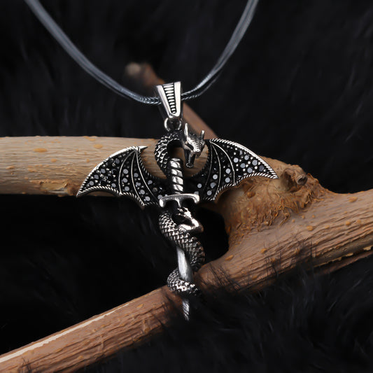 925k Sterling Silver Men Winged Dragon Necklace - alternate view 2