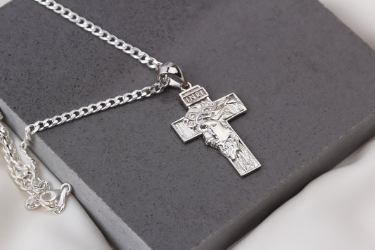925k Sterling Silver Gourmet Chain Jesus Christ Cross Necklace - alternate view 2