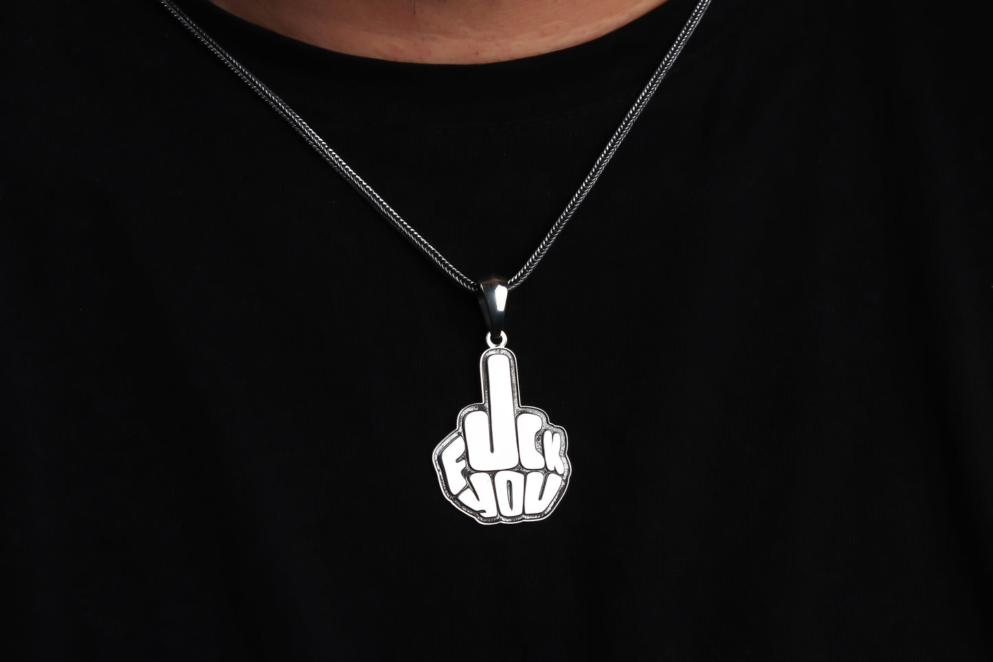MEN FUCK SILVER PENDANT NECKLACE