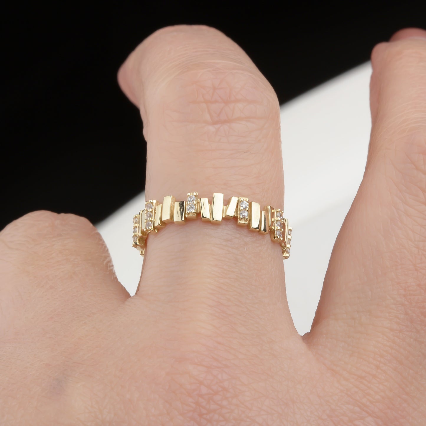 14k Solid Gold Stone-Set Asymmetrical Ring - alternate view 6