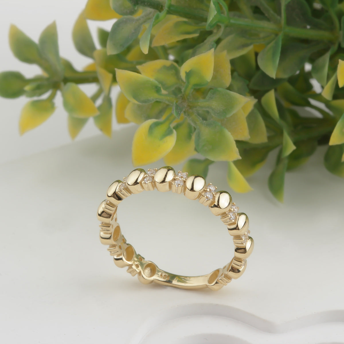 14k Solid Gold Stone-Set Dome Ring - alternate view 7