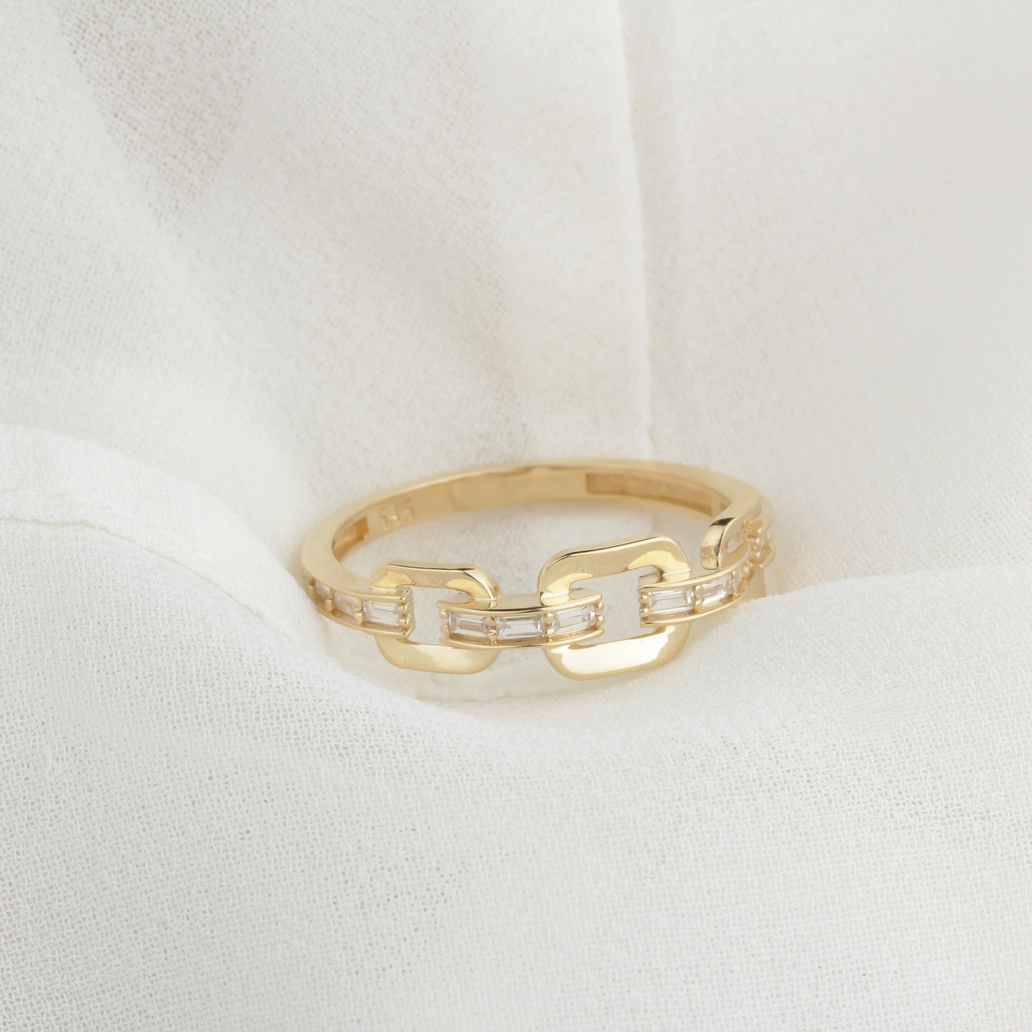 14k Solid Gold Stone-Set Chain Ring - alternate view 6