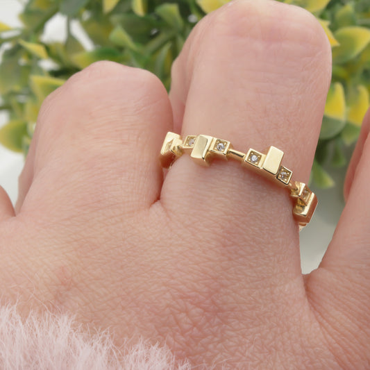 14k Solid Gold Stone-Set Asymmetrical Ring - alternate view 2