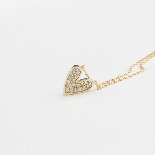 14k Solid Gold Stone-Set Heart Necklace - alternate view 2
