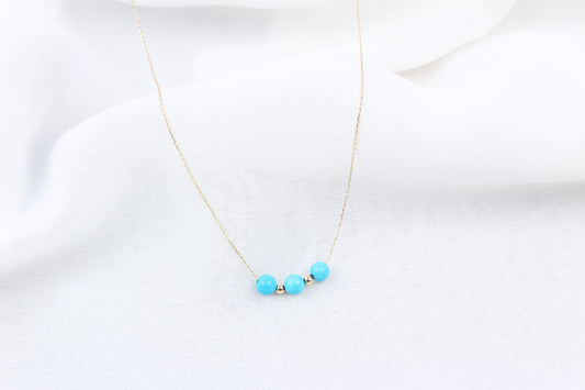 14k Solid Gold Ball Turquoise Necklace - alternate view 2