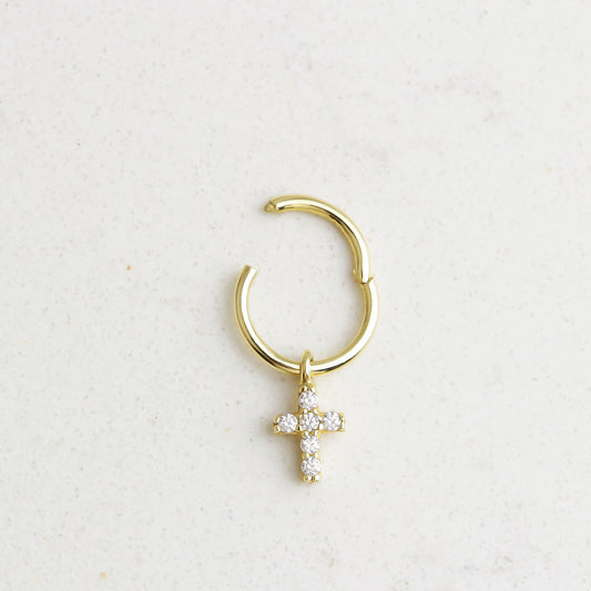 14k Solid Gold Cross Ring Piercing - alternate view 2
