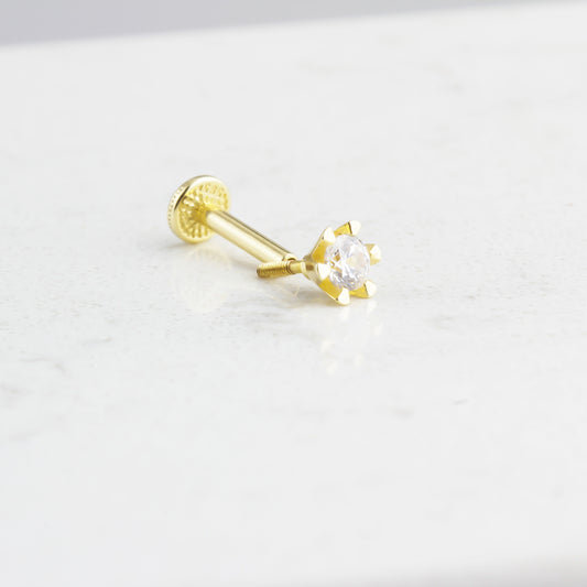 14k Solid Gold Solitaire Tragus Piercing - alternate view 2