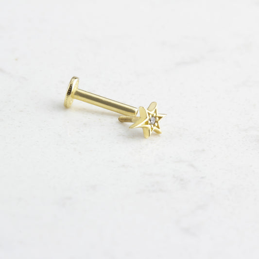 14k Solid Gold Pole StarTragus Piercing - alternate view 2