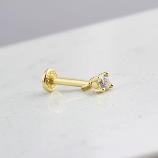 14k Solid Gold Solitaire Tragus Piercing - alternate view 2
