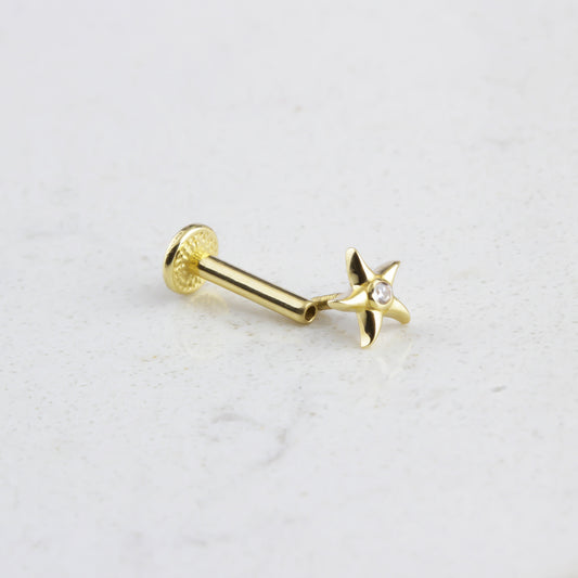 14k Solid Gold Starfish Tragus Piercing - alternate view 2