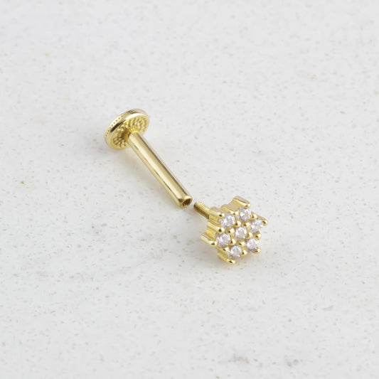 14k Solid Gold Clover Tragus Piercing - alternate view 2
