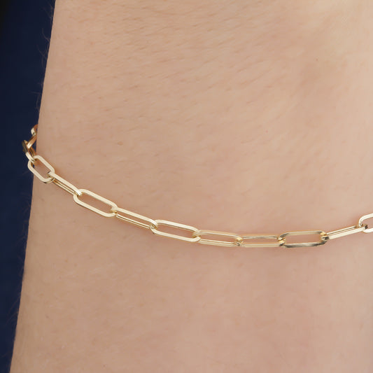 14k Solid Gold 3 mm Paper Clip Chain Bracelet - alternate view 2