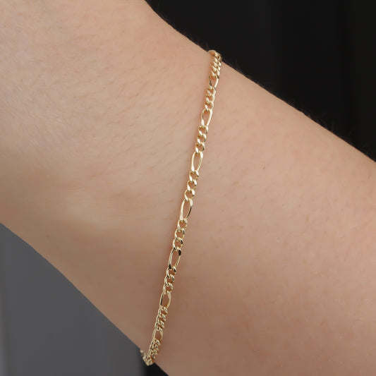 14k Solid 2,5 mm Gold Figaro Chain Bracelet - alternate view 2