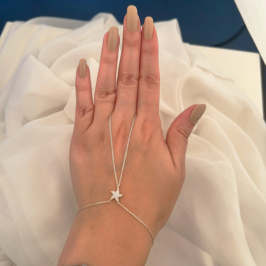 925 Sterling Silver Starfish Hand Chain Bracelet