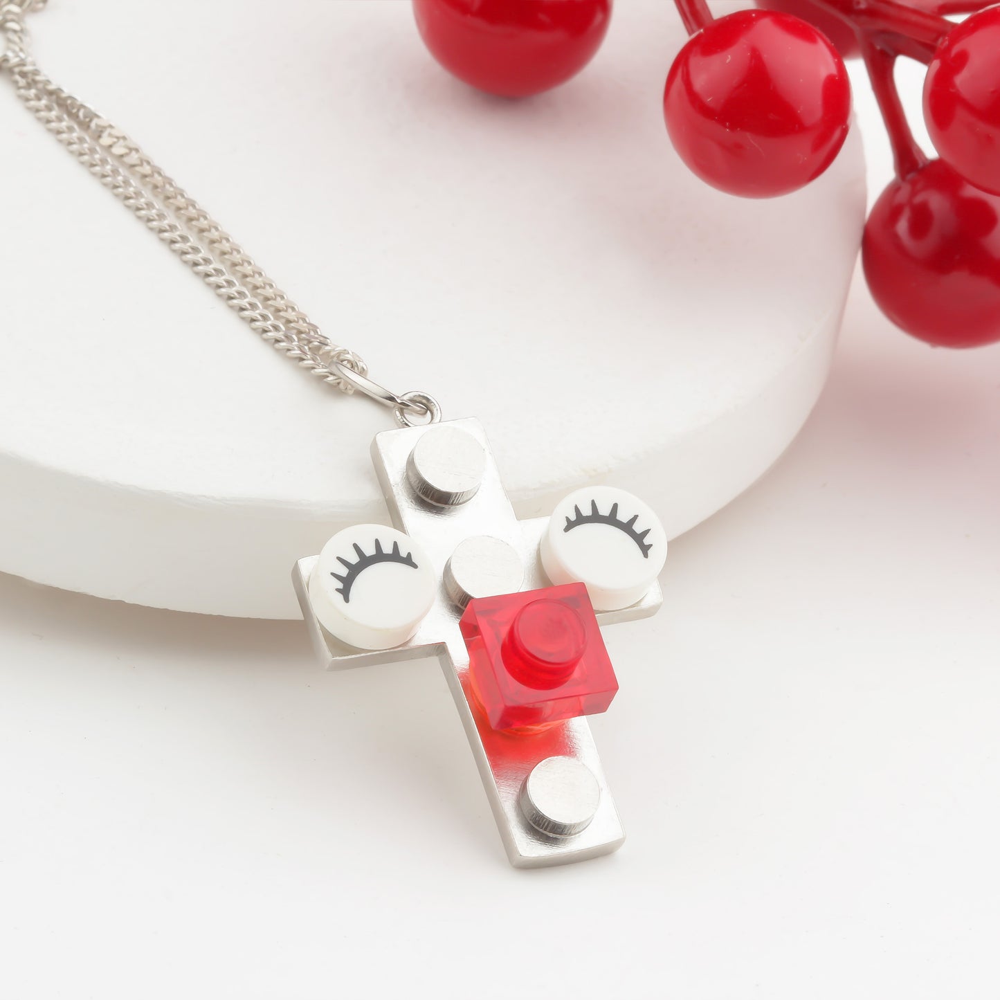 Bricks Jewel Sterling Silver 4x3 Brick Cross Charm Necklace - alternate view 10
