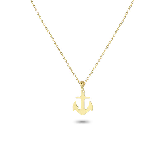 14k Solid Gold Anchor Necklace - alternate view 2