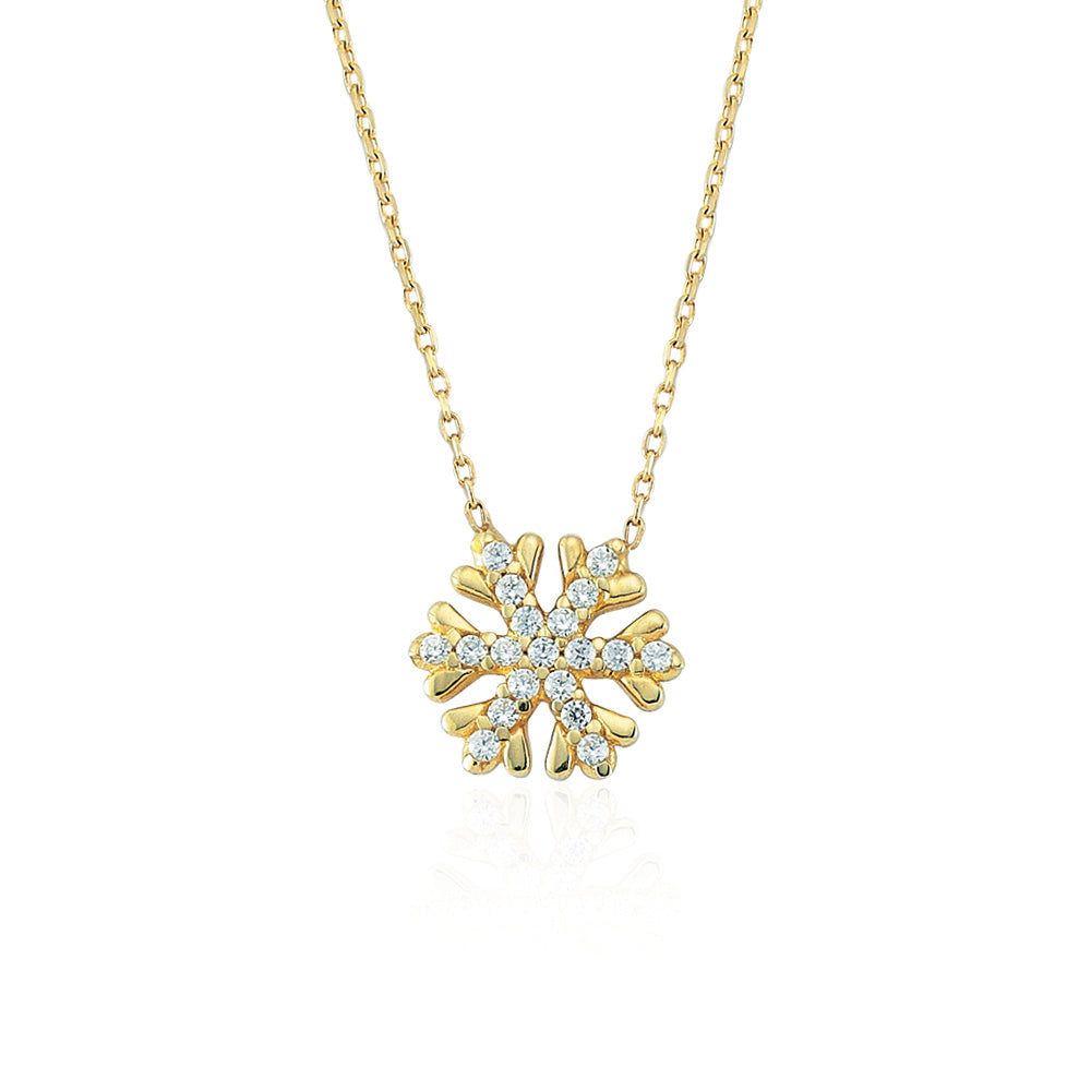 14k Solid Gold Snowflake Necklace