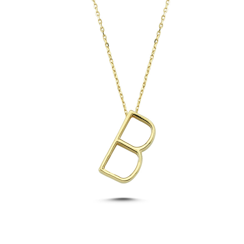 14k Solid Gold 3D B Letter Necklace