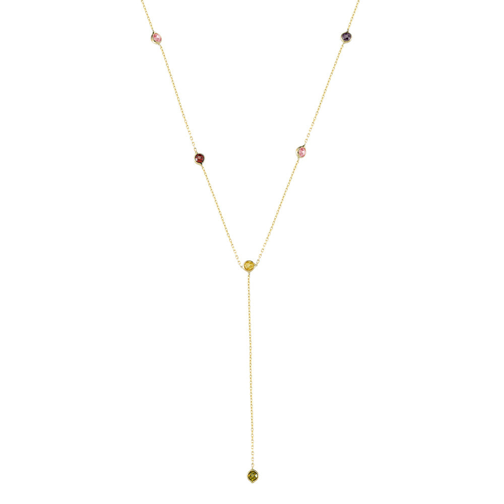 14k Solid Gold Colored Pave Necklace
