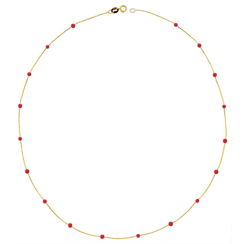 14k Solid Gold Coral Pave Row Necklace - alternate view 4