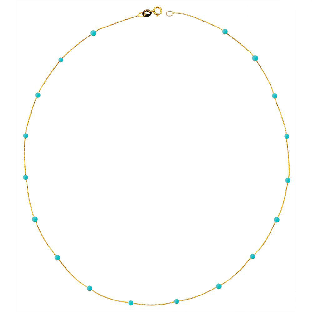 14k Solid Gold Turquoise Pave Row Necklace - alternate view 3
