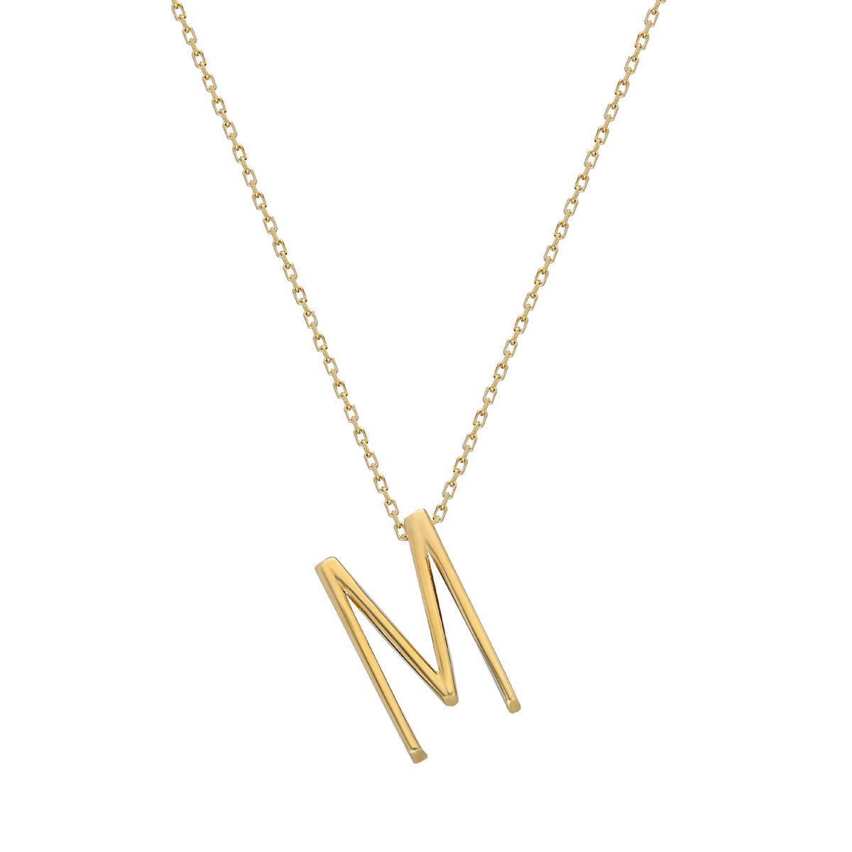 14k Solid Gold 3D M Letter Necklace