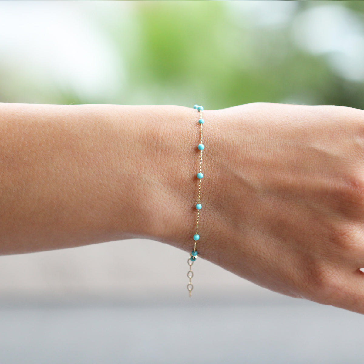14k Solid Gold Turquoise Pave Bracelet - alternate view 4
