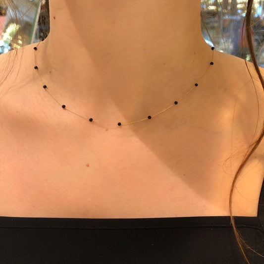 14k Solid Gold Onyx Pave Row Necklace - alternate view 2