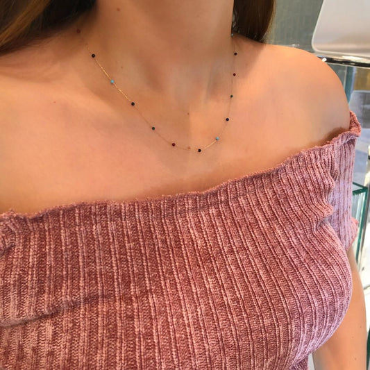 14k Solid Gold Colored Pave Row Necklace - alternate view 2