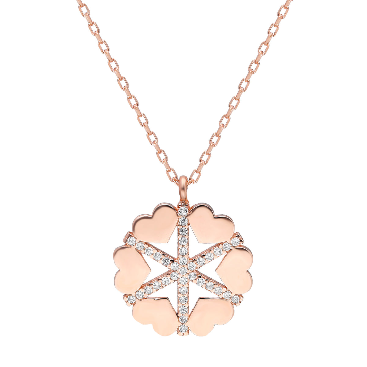 925k Sterling Silver Heart Snowflake Necklace