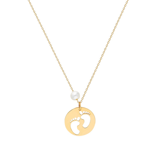 14k Solid Gold Pearl Footprint Necklace - alternate view 2