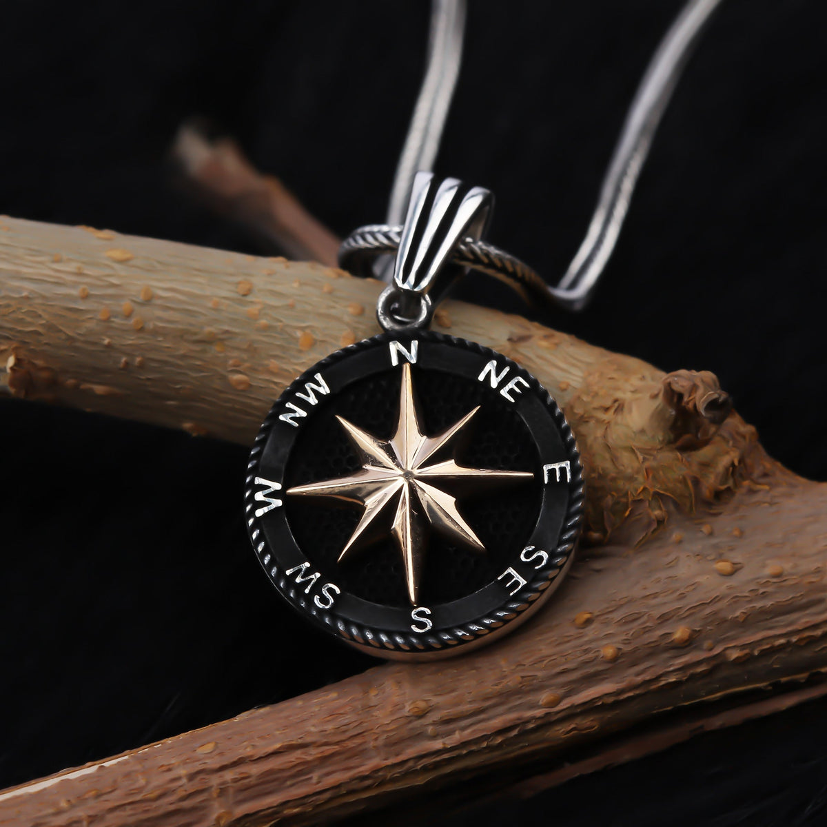 925k Sterling Silver Men North Star Necklace