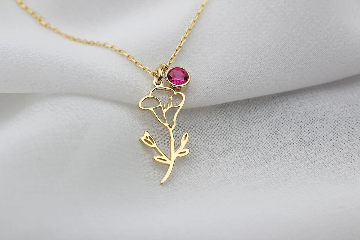 Sterling Silver Birth Flower Necklaces