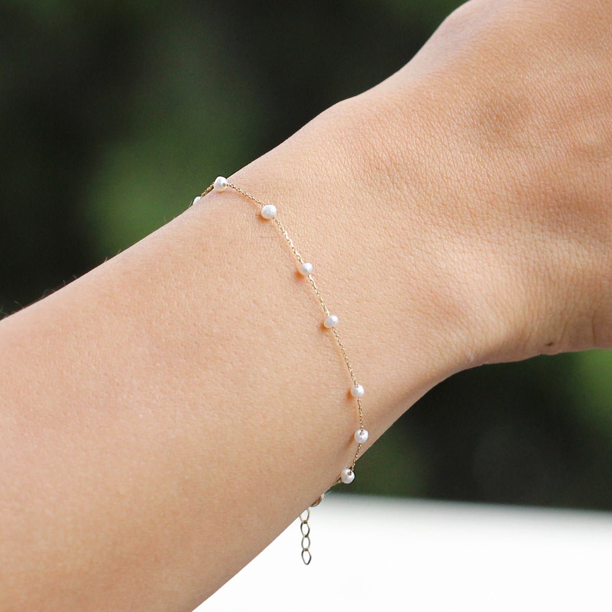 14k Solid Gold Pearl Row Bracelet - alternate view 3