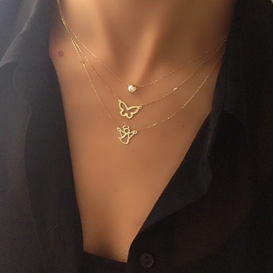 14k Solid Gold Solitaire Necklace - alternate view 2
