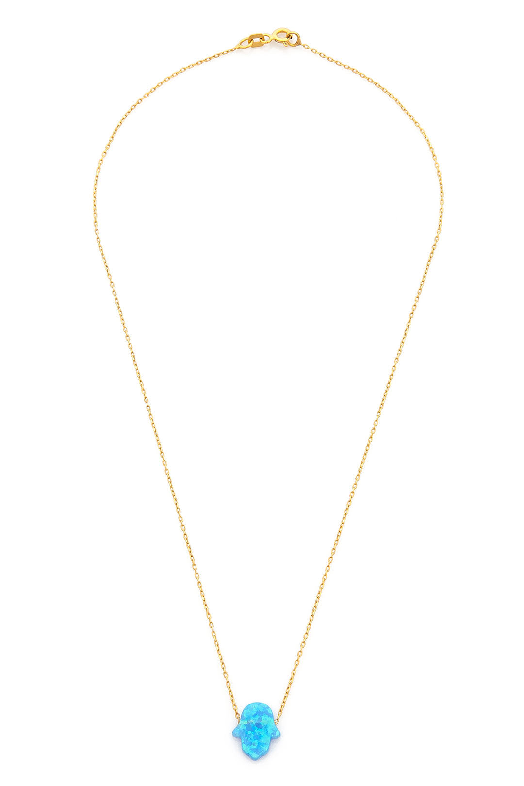 14k Solid Gold Opal Pave Hamsa Hands Necklace - alternate view 3