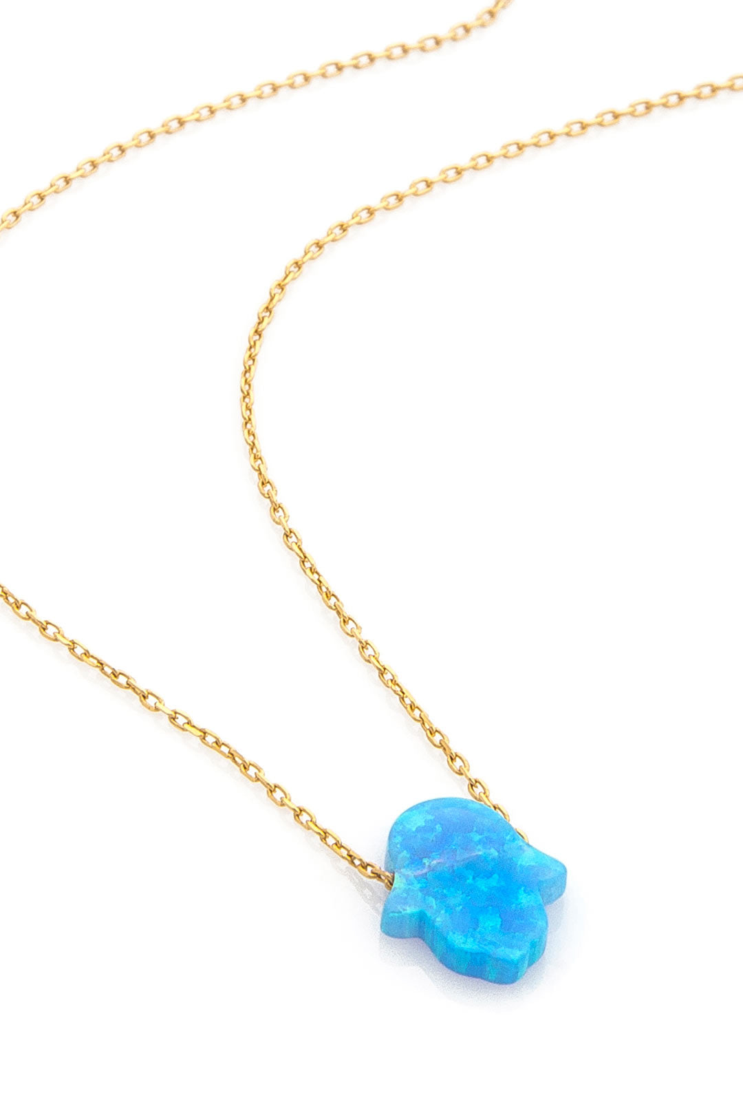 14k Solid Gold Opal Pave Hamsa Hands Necklace - alternate view 4