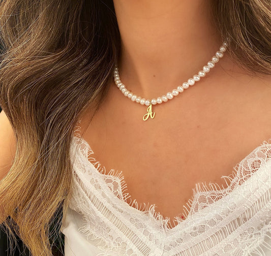 925k Sterling Silver Personalized Initial Pearl Necklace