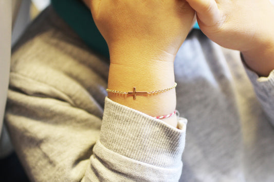14k Solid Gold Cross Child Bracelet - alternate view 2