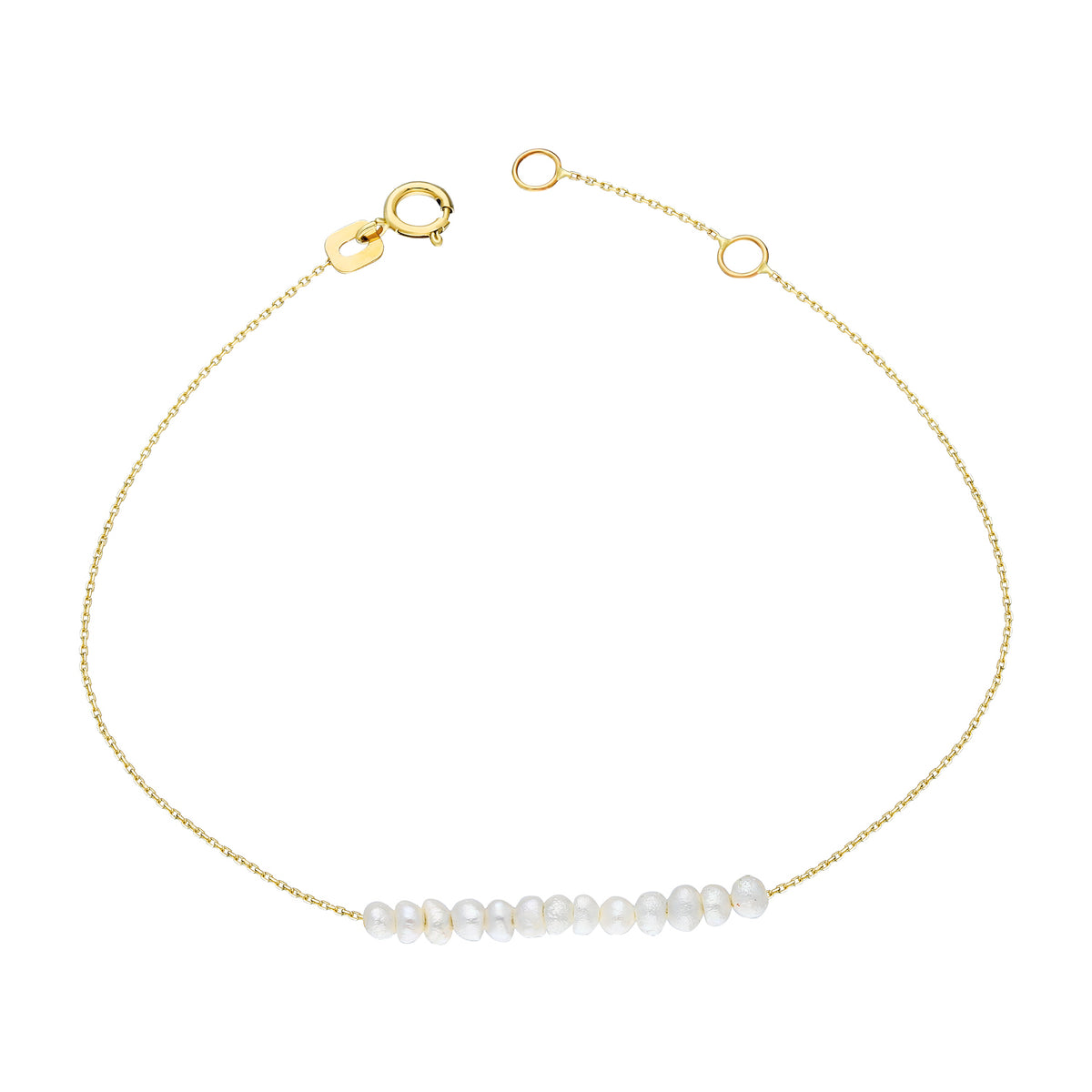 14k Solid Gold Pearl Row Bracelet