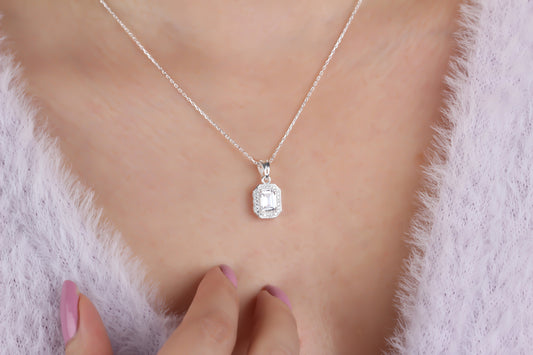 925k Sterling Silver Baget Pave Necklace - alternate view 2