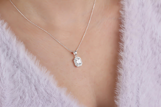 925k Sterling Silver Baget Pave Necklace
