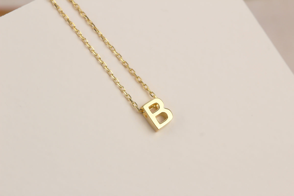 925k Sterling Silver 3D Minimalist Letter B Necklace - alternate view 2