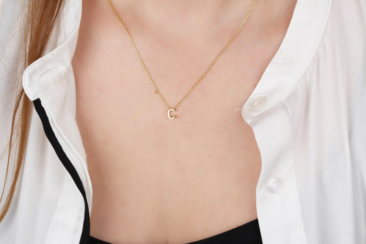 925k Sterling Silver 3D Minimalist Letter C Necklace