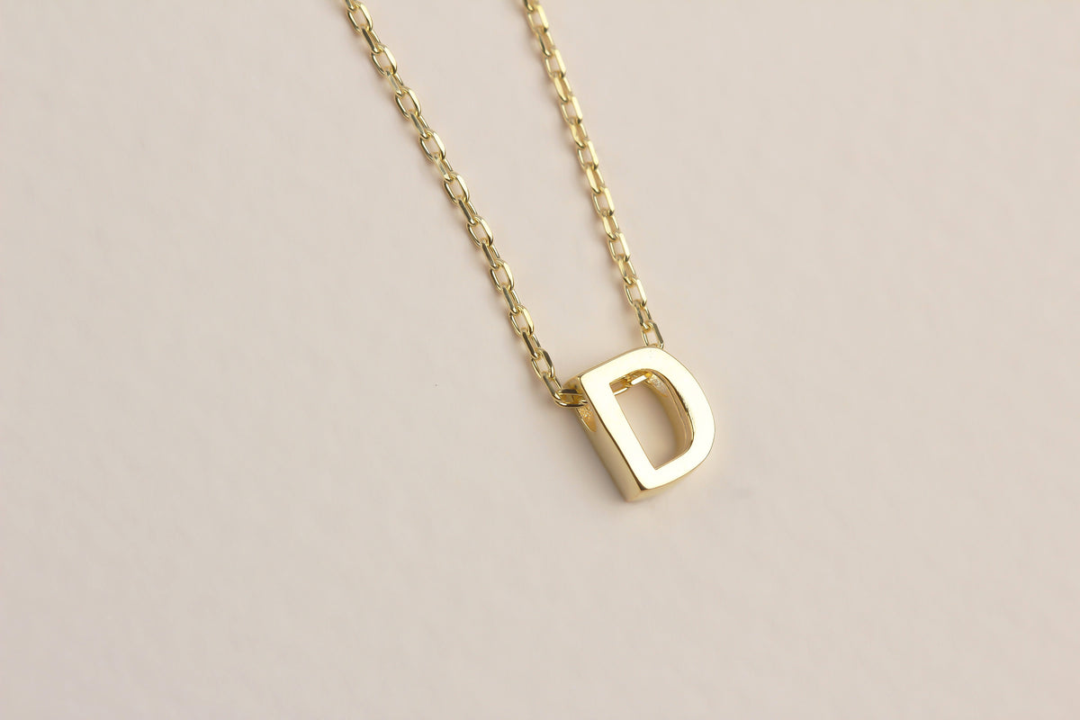 925k Sterling Silver 3D Minimalist Letter D Necklace - alternate view 2